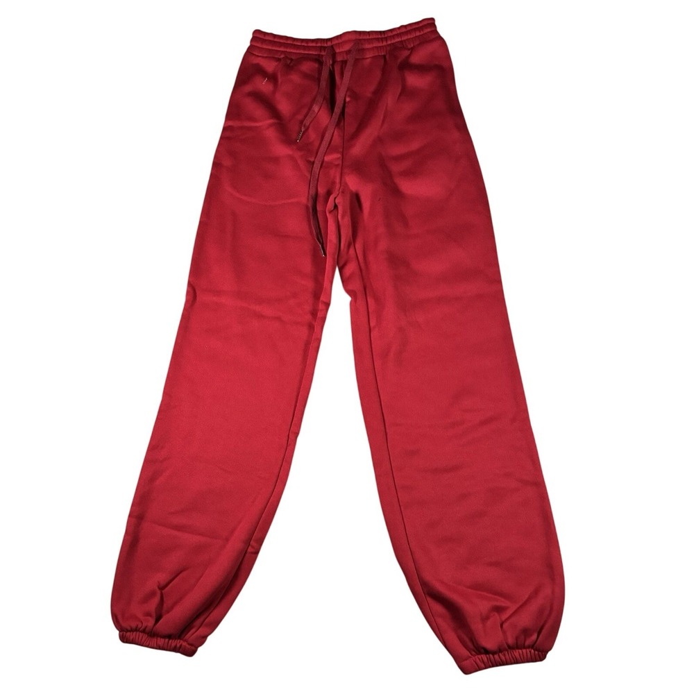 Red Unisex Jogger Sweatpants Drawstring Elastic Waist Classic Minimalist Small‎